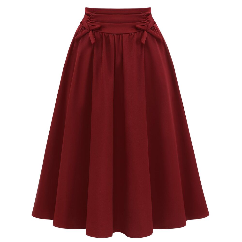 9766 Pleated Skirts High Waist Bow Tie 1940s Vintage Skirt A-Line Skirt